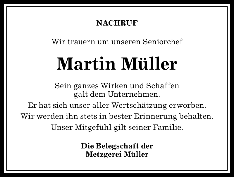  Traueranzeige für Martin Müller vom 16.01.2017 aus Allgäuer Anzeigeblatt