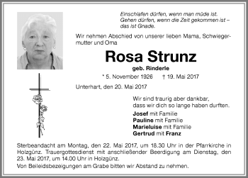Traueranzeige von Rosa Strunz von Memminger Zeitung
