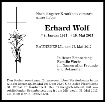 Traueranzeige von Erhard Wolf von Allgäuer Anzeigeblatt