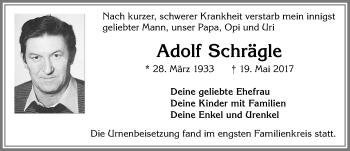 Traueranzeige von Adolf Schrägle von Allgäuer Zeitung, Kaufbeuren/Buchloe