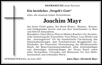 Traueranzeige von Joachim Mayr von Allgäuer Anzeigeblatt