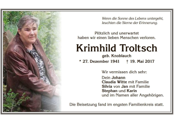 Traueranzeige von Krimhild Troltsch von Allgäuer Zeitung,Kempten