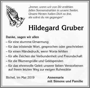 Traueranzeige von Hildegard Gruber von Allgäuer Anzeigeblatt