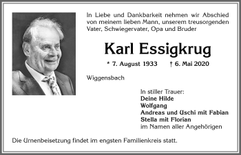 Traueranzeige von Karl Essigkrug von Allgäuer Zeitung,Kempten