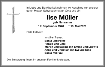 Traueranzeige von Ilse Müller von Memminger Zeitung