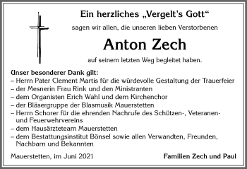Traueranzeige von Anton Zech von Allgäuer Zeitung, Kaufbeuren/Buchloe