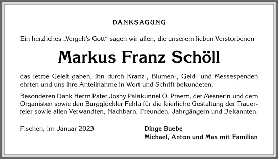 Traueranzeige von Markus Franz Schöll von Allgäuer Anzeigeblatt