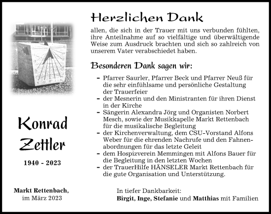 Traueranzeige von Konrad Zettler von Augsburger Allgemeine, Mindelheimer Zeitung