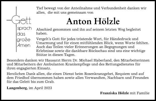 Traueranzeige von Anton Hölzle von Memminger Zeitung