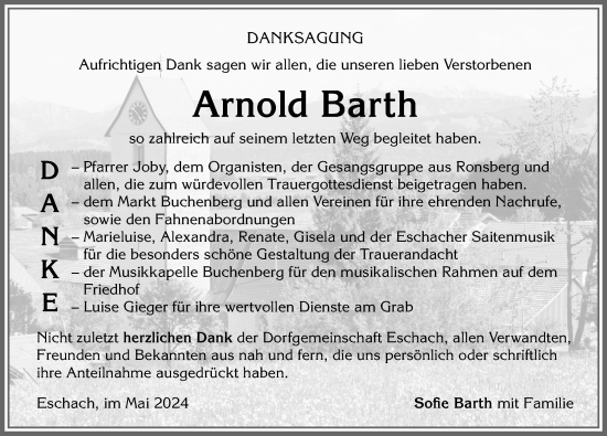 Traueranzeige von Arnold Barth von Allgäuer Zeitung,Kempten