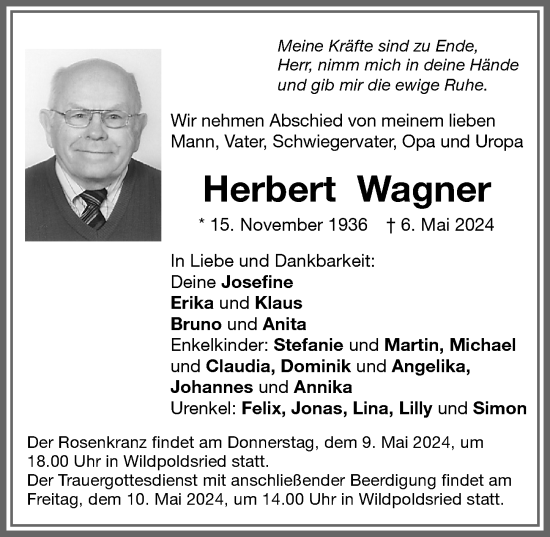 Traueranzeige von Herbert Wagner von Allgäuer Zeitung,Kempten