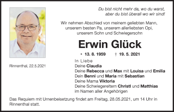 Traueranzeige von Erwin Glück von Friedberger Allgemeine