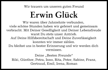 Traueranzeige von Erwin Glück von Friedberger Allgemeine