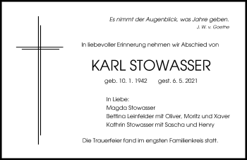 Traueranzeige von Karl Stowasser von Donauwörther Zeitung