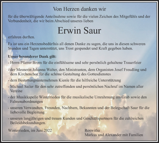 Traueranzeige von Erwin Saur von Augsburger Allgemeine, Illertisser Zeitung