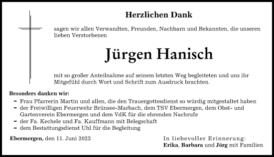 Traueranzeige von Jürgen Hanisch von Donauwörther Zeitung