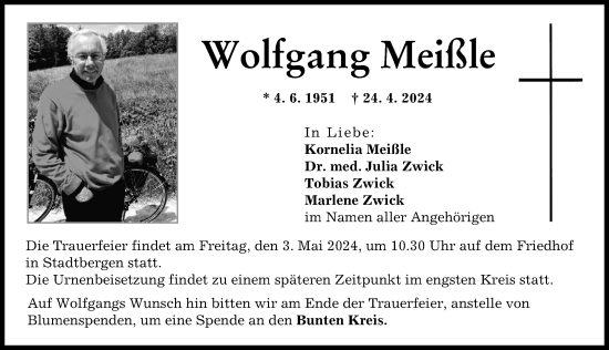 Traueranzeige von Wolfgang Meißle von Augsburger Allgemeine