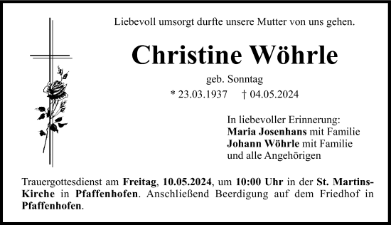 Traueranzeige von Christine Wöhrle von Neu-Ulmer Zeitung
