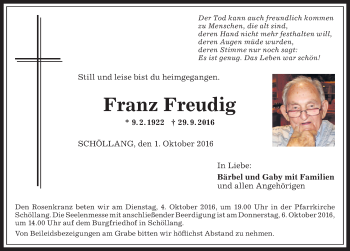 Traueranzeige von Franz Freudig von Allgäuer Zeitung