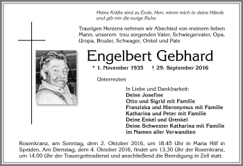 Traueranzeige von Engelbert Gebhard von Allgäuer Zeitung