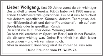 Traueranzeige von Wolfgang  von Allgäuer Zeitung,Kempten