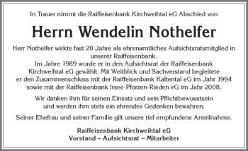 Traueranzeige von Wendelin Nothelfer von Allgäuer Zeitung, Kaufbeuren/Buchloe