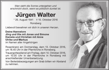 Traueranzeige von Jürgen Walter von Allgäuer Zeitung, Marktoberdorf