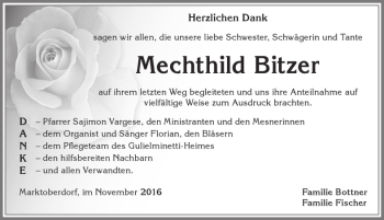 Traueranzeige von Mechthild Bitzer von Allgäuer Zeitung, Marktoberdorf