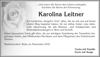 Traueranzeige von Karolina Leitner von Allgäuer Zeitung, Marktoberdorf