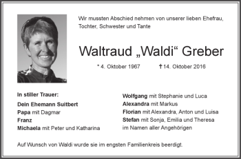 Traueranzeige von Waltraud Greber von Allgäuer Zeitung,Kempten