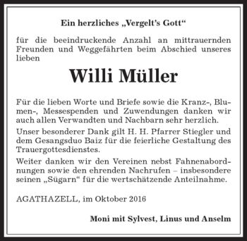Traueranzeige von Willi Müller von Allgäuer Anzeigeblatt