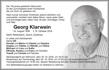 Traueranzeige von Georg Klarwein von Memminger Zeitung