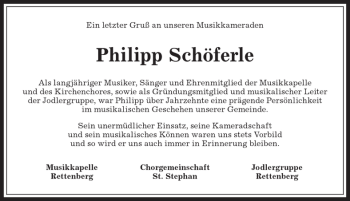 Traueranzeige von Philipp Schöferle von Allgäuer Anzeigeblatt