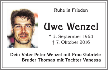 Traueranzeige von Uwe Wenzel von Allgäuer Zeitung, Kaufbeuren/Buchloe