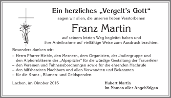 Traueranzeige von Franz Martin von Allgäuer Zeitung, Füssen