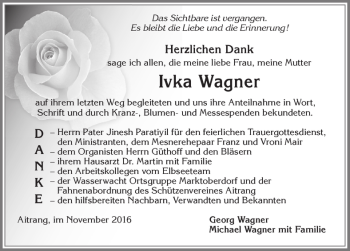 Traueranzeige von Ivka Wagner von Allgäuer Zeitung