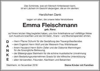 Traueranzeige von Emma Fleischmann von Memminger Zeitung