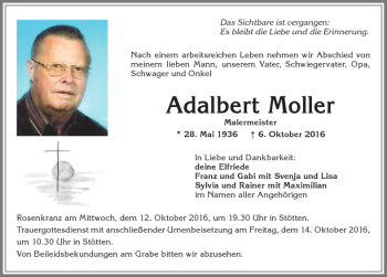 Traueranzeige von Adalbert Moller 