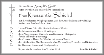Traueranzeige von Kreszentia Schichtl von Allgäuer Zeitung, Füssen