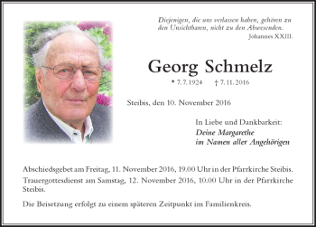 Traueranzeige von Georg Schmelz von Der Westallgäuer