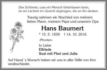 Traueranzeige von Hans Baumert von Allgäuer Zeitung, Füssen
