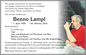 Traueranzeige von Benno Lampl von Allgäuer Zeitung, Marktoberdorf