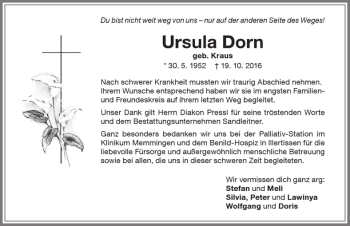 Traueranzeige von Ursula Dorn von Memminger Zeitung