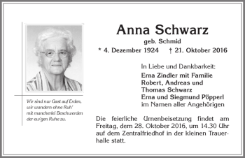 Traueranzeige von Anna Schwarz von Allgäuer Zeitung,Kempten