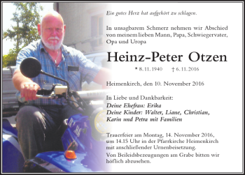 Traueranzeige von Heinz-Peter Otzen von Der Westallgäuer