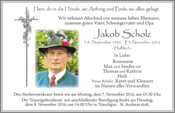 Traueranzeige von Jakob Scholz von Allgäuer Zeitung, Füssen