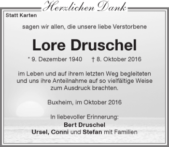 Traueranzeige von Lore Druschel von Memminger Zeitung