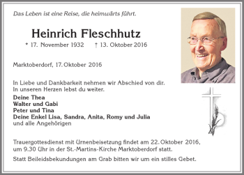 Traueranzeige von Heinrich Fleschhutz von Allgäuer Zeitung, Marktoberdorf