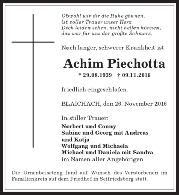 Traueranzeige von Achim Piechotta von Allgäuer Anzeigeblatt