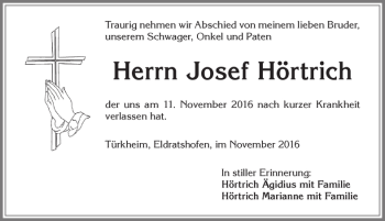 Traueranzeige von Josef Hörtrich von Allgäuer Zeitung, Kaufbeuren/Buchloe
